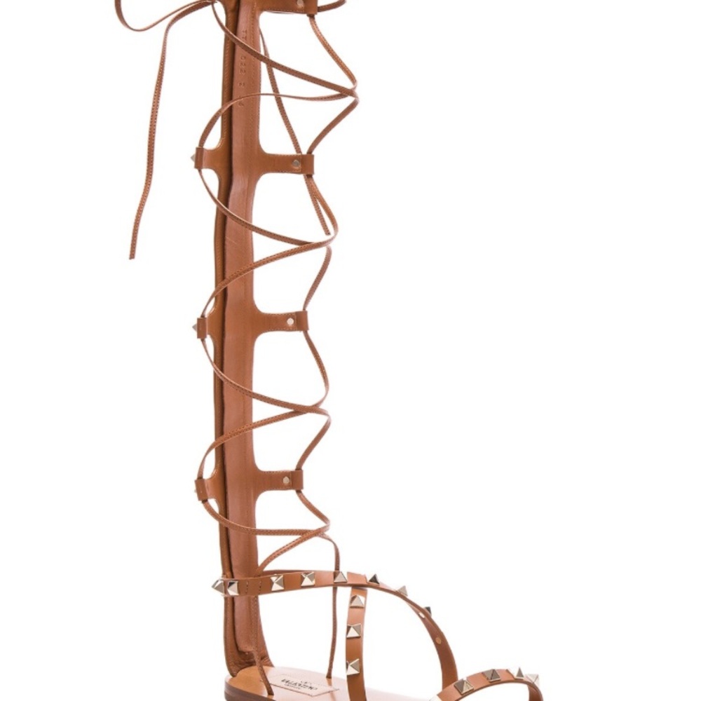 Valentino Garavani Rockstud Leather Tall Studded Lace-Up Gladiator Sandals 36